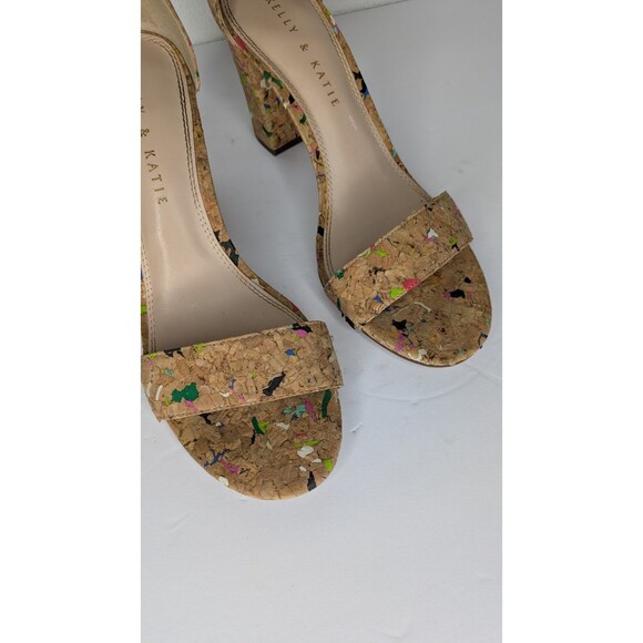 Kelly & Katie Hailee Sandals Block Heel Speckled Cork Size 7 Feminine Coquette - Picture 3 of 9